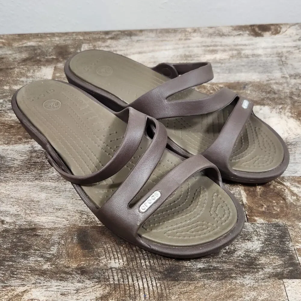 Crocs Women's Size 9 Brown Strappy Slide Sandals Comfort Casual Lightweight
